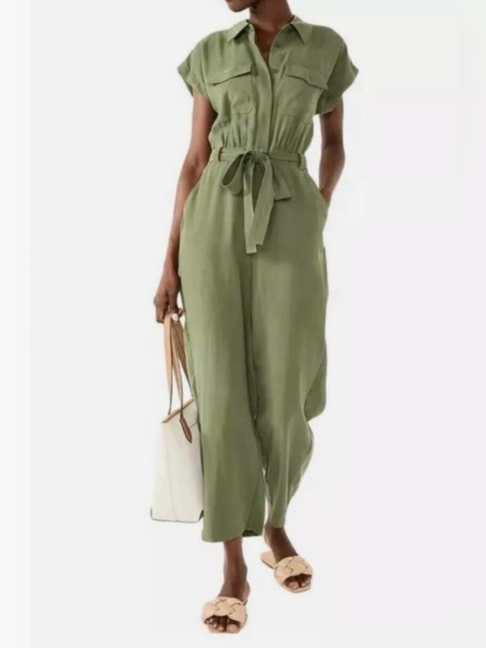 Olive Utility Tie-Waist Jumpsuit like new by Nine West
